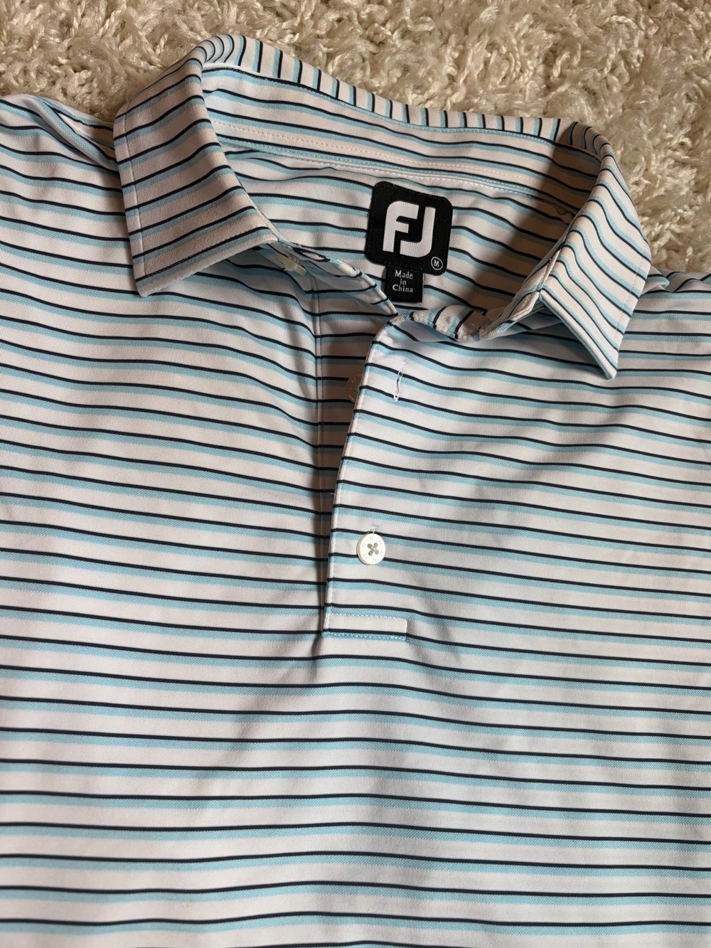 FootJoy Men's Golf Performance Polo Shirt Blue & White Stripe M